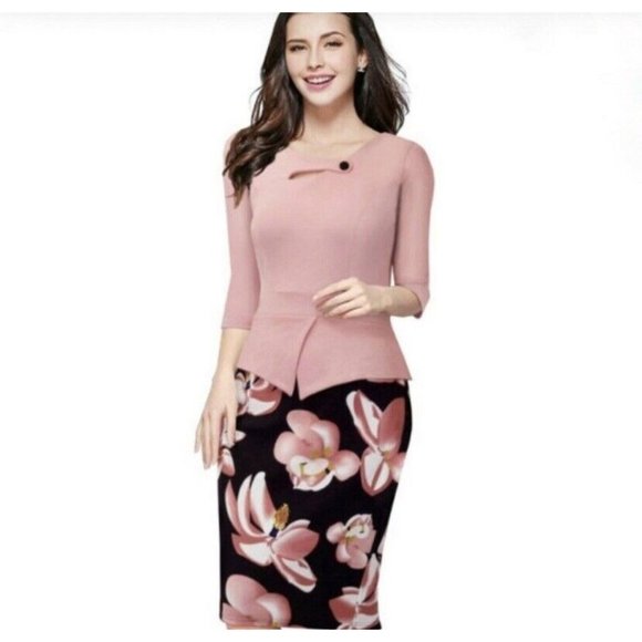 New Homeyee Floral Print Bodycon Pencil Dress Work Casual‎ Women Size Medium - Picture 1 of 10
